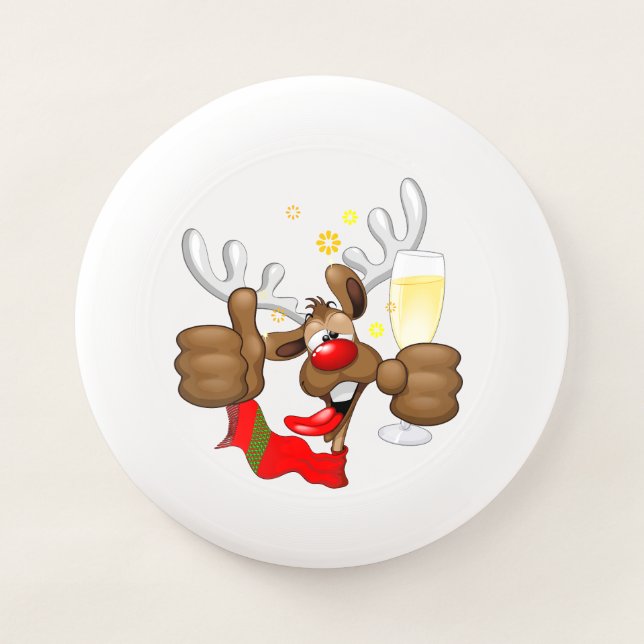 Reindeer Drunk Funny Christmas Character Wham-O Frisbee (Front)