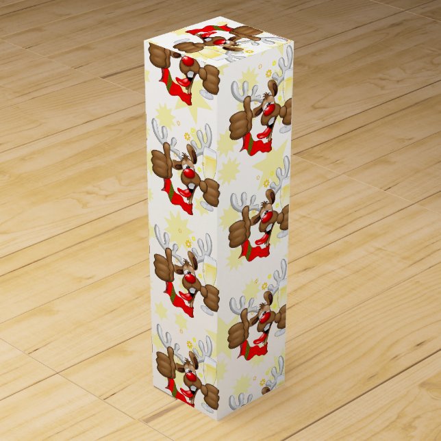 Reindeer Drunk Funny Christmas Character Wine Box (Front)
