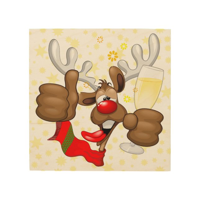 Reindeer Drunk Funny Christmas Character Wood Wall Art (Front)