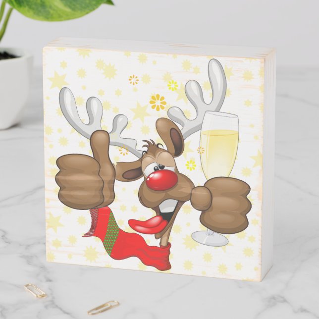Reindeer Drunk Funny Christmas Character Wooden Box Sign (In Situ Horizontal)