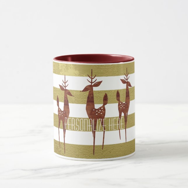 Reindeer elegant vintage gold and white striped mug (Center)