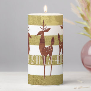 Reindeer elegant vintage gold and white striped pillar candle