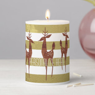 Reindeer elegant vintage gold and white striped Pillar Candle