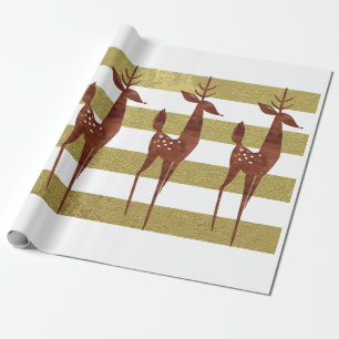 Reindeer elegant vintage gold white striped wrapping paper
