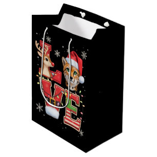 Reindeer ELF Santa Hat Love Cheetah Animal Xmas  Medium Gift Bag