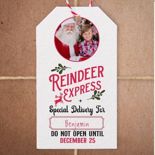Reindeer Express from Santa Name  Photo Christmas Gift Tags
