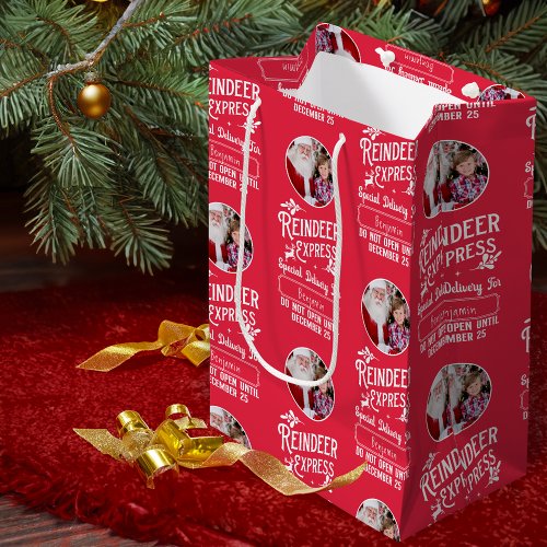 Reindeer Express from Santa Name  Photo Christmas Medium Gift Bag