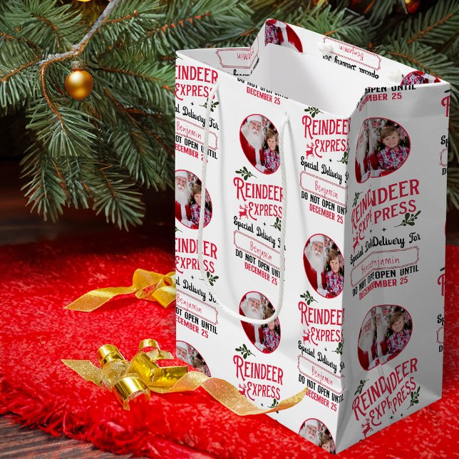 Reindeer Express from Santa Name & Photo Christmas Medium Gift Bag (Creator Uploaded)