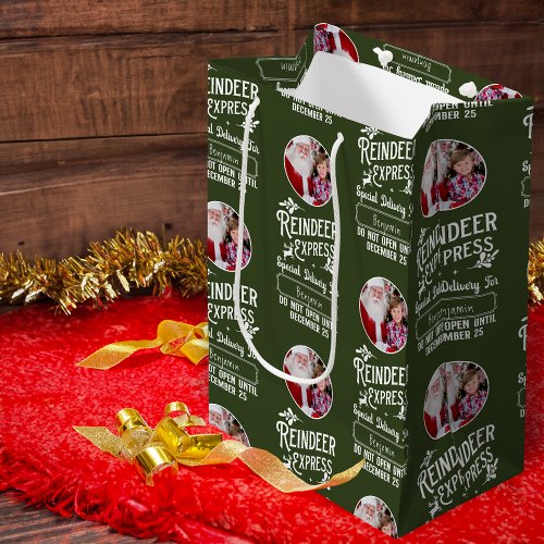 Reindeer Express from Santa Name  Photo Christmas Medium Gift Bag