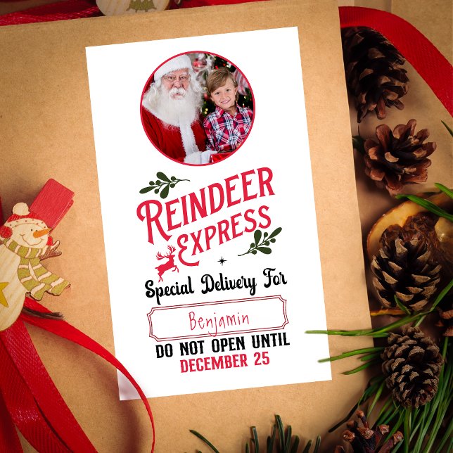 Reindeer Express from Santa Name & Photo Christmas Rectangular Sticker (Creator Uploaded)