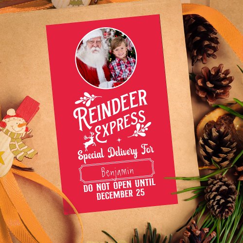 Reindeer Express from Santa Name  Photo Christmas Rectangular Sticker