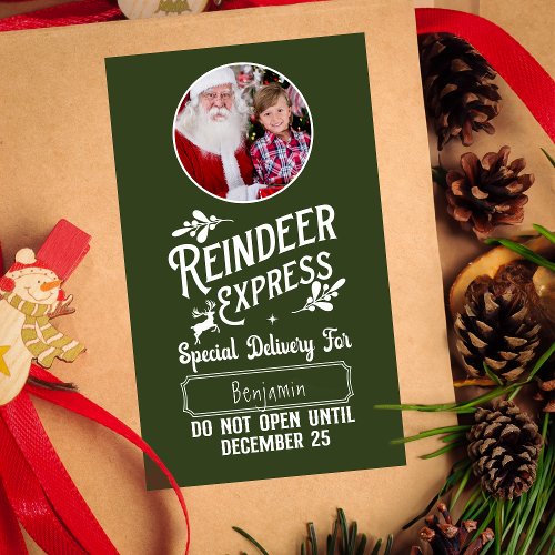 Reindeer Express from Santa Name  Photo Christmas Rectangular Sticker