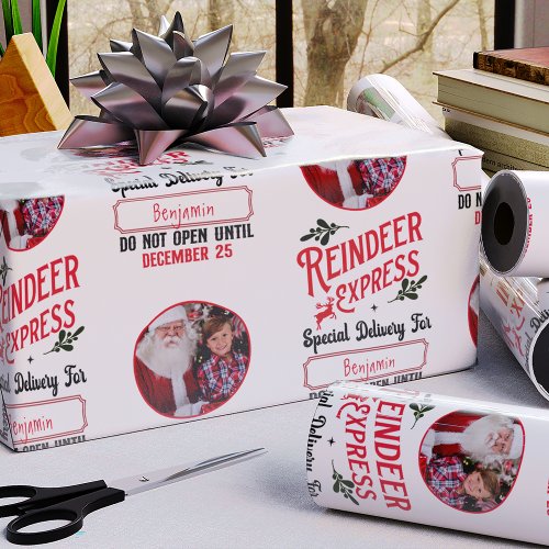 Reindeer Express from Santa Name  Photo Christmas Wrapping Paper