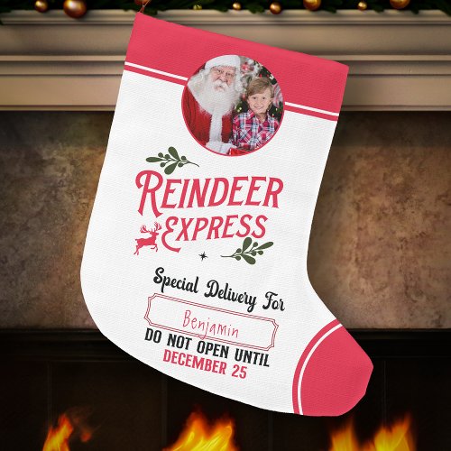 Reindeer Express from Santa Name  Photo Large Christmas Stocking