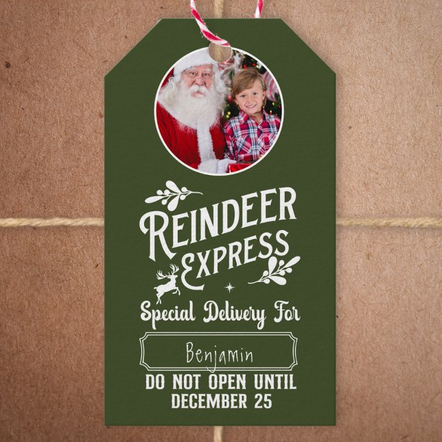 Reindeer Express from Santa Photo Christmas Green Gift Tags (Creator Uploaded)