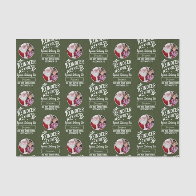 Reindeer Express from Santa Photo Christmas Green Tissue Paper (Front)