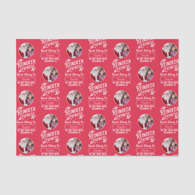 Reindeer Express from Santa Photo Christmas Red Tissue Paper (Front)