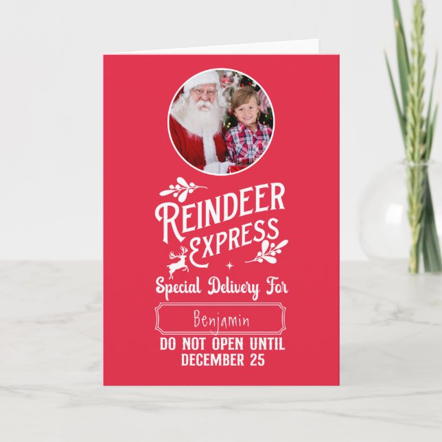 Reindeer Express Kid Name & Photo Christmas Holiday Card (Front)