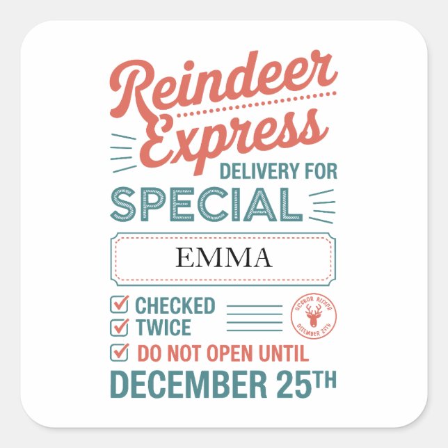 Reindeer Express North Pole Delivery Christmas Square Sticker (Front)