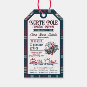 Reindeer Express Santa Claus Plaid Christmas Gift Tags