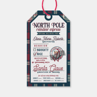 Reindeer Express Santa Claus Plaid Christmas Gift Tags