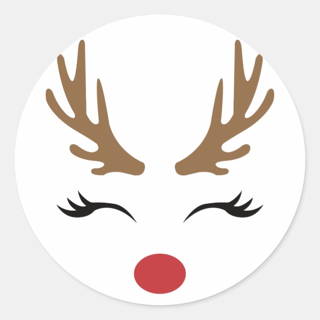 Reindeer Face Classic Round Sticker (Front)