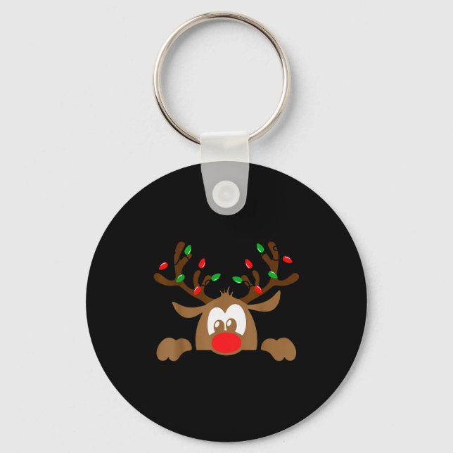 Reindeer Face Matching Family Christmas Deer Girl  Keychain (Front)