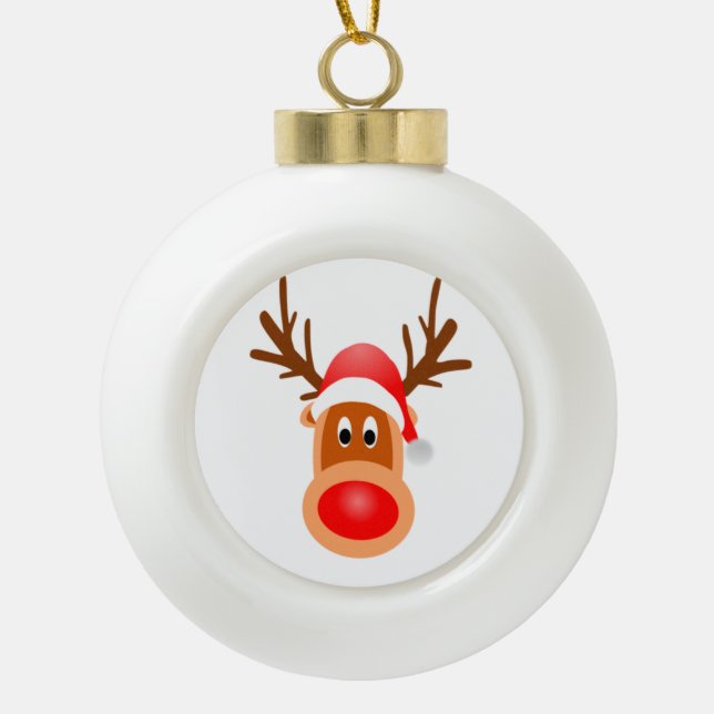 Reindeer face on ceramic ball christmas ornament (Front)
