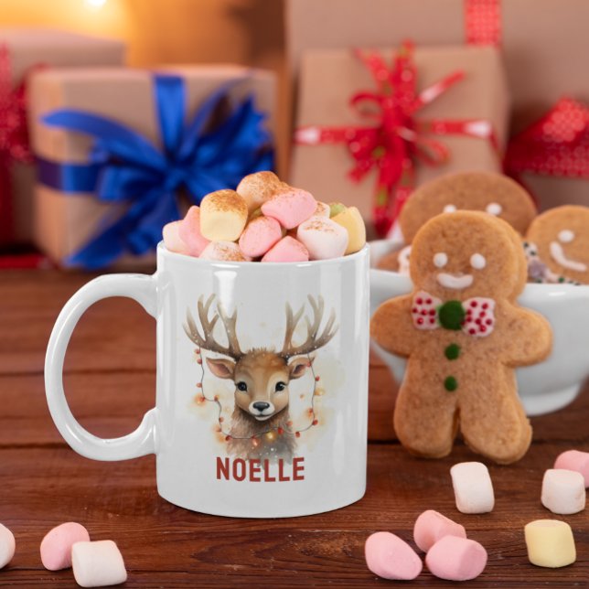 Reindeer Face Personalized Holiday Mug (Christmas Mug Keepsake)