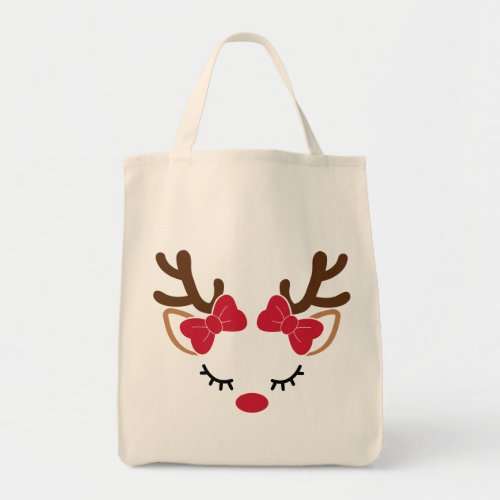 Reindeer Faces Grocery Tote