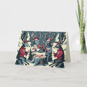 Reindeer Family Decorating Cookies Christmas Card