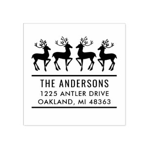 Reindeer Family Modern Holiday Return Address Rubber Stamp