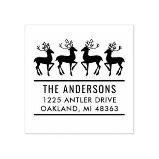 Reindeer Family Modern Holiday Return Address Rubber Stamp