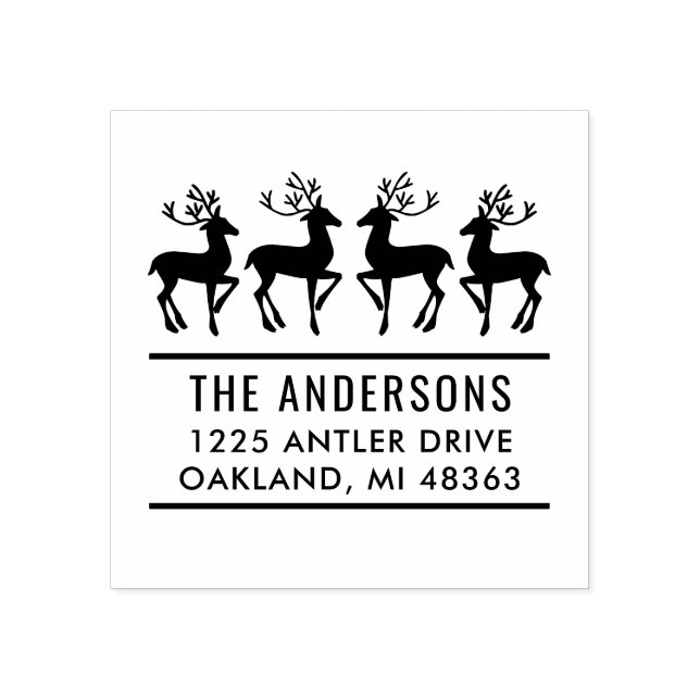 Reindeer Family Modern Holiday Return Address Rubber Stamp (Imprint)