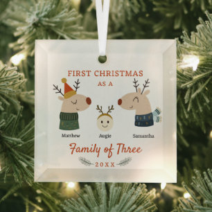 Reindeer Family of Three First Christmas Glass Ornament