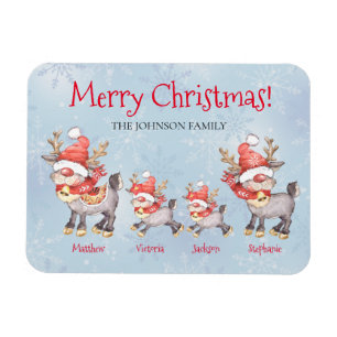 Reindeer Family Personalized Merry Christmas Card Magnet