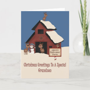 Reindeer Farm Grandson Christmas Holiday Card
