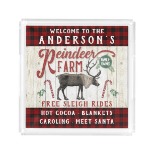 Reindeer Farm Rustic Vintage Farmhouse Custom Name Acrylic Tray
