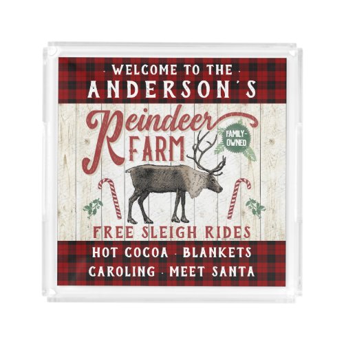 Reindeer Farm Rustic Vintage Farmhouse Custom Name Acrylic Tray