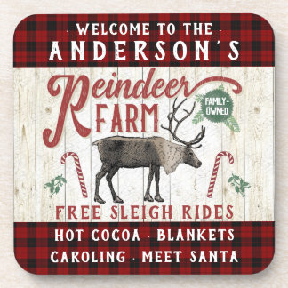 Reindeer Farm Rustic Vintage Farmhouse Custom Name Beverage Coaster