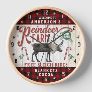 Reindeer Farm Rustic Vintage Farmhouse Custom Name Clock