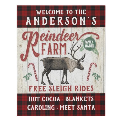 Reindeer Farm Rustic Vintage Farmhouse Custom Name Faux Canvas Print