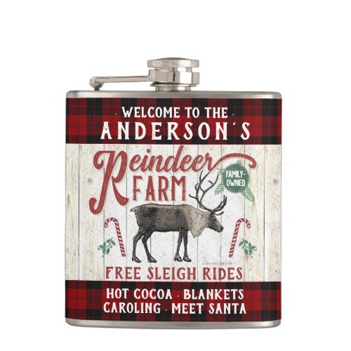 Reindeer Farm Rustic Vintage Farmhouse Custom Name Flask