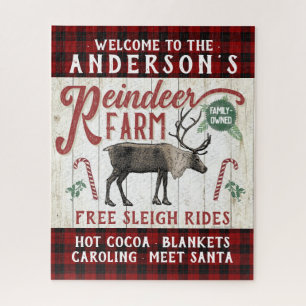 Reindeer Farm Rustic Vintage Farmhouse Custom Name Jigsaw Puzzle