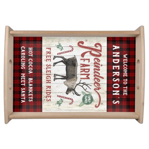 Reindeer Farm Rustic Vintage Farmhouse Custom Name Serving Tray