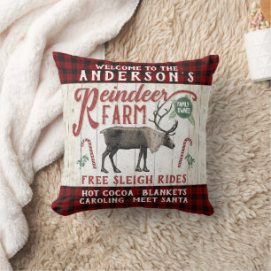 Reindeer Farm Rustic Vintage Farmhouse Custom Name Throw Pillow