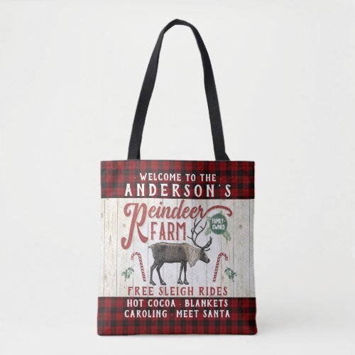 Reindeer Farm Rustic Vintage Farmhouse Custom Name Tote Bag