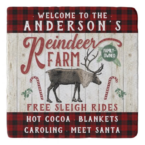 Reindeer Farm Rustic Vintage Farmhouse Custom Name Trivet