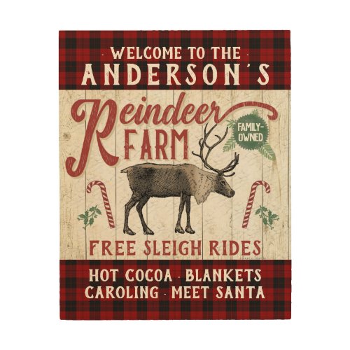 Reindeer Farm Rustic Vintage Farmhouse Custom Name Wood Wall Art