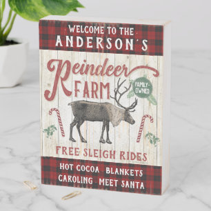 Reindeer Farm Rustic Vintage Farmhouse Custom Name Wooden Box Sign